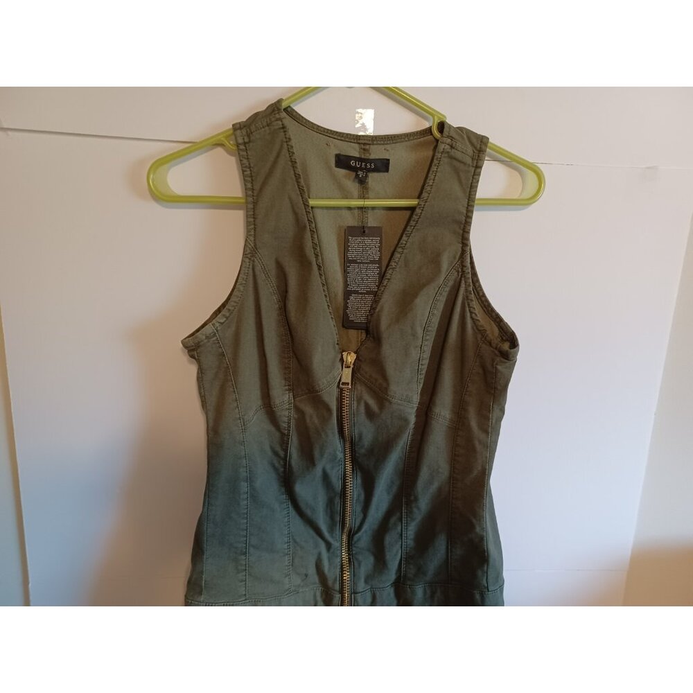GUESS MAXINE ZIP-UP GREEN  WITH SLITS DENIM JUMPSUIT SIZE 8 - Picture 4 of 8